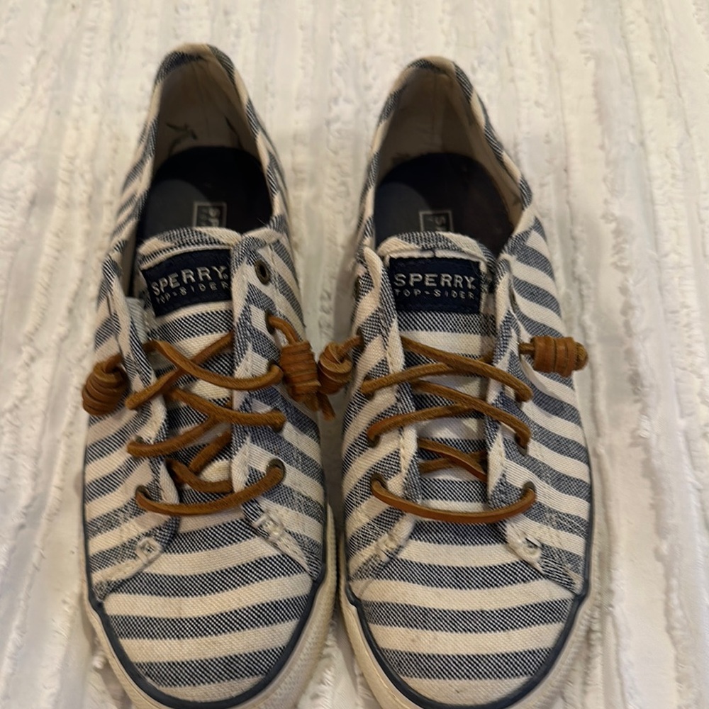 Sperry blue and white striped sneaker. Size 9